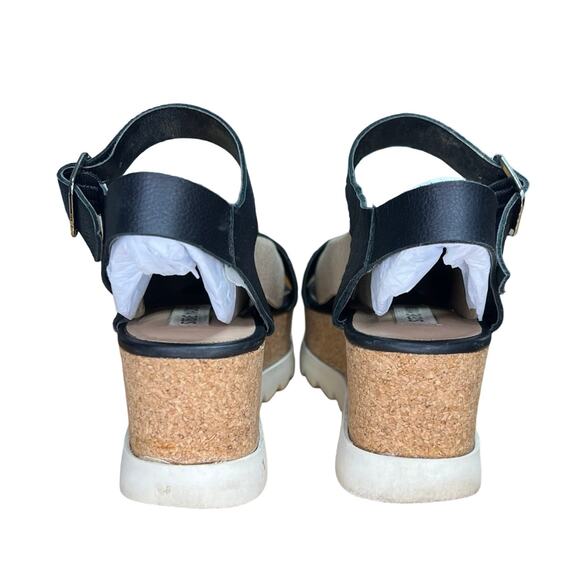 Steve Madden Black Leather Kristen Wedge Cork Platform Sandal Size 8 1/2 - Picture 9 of 9